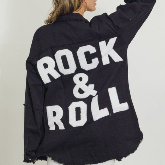 New Black Rock and Roll Distressed Shacket Denim Jacket Coat - Picture 4 of 10